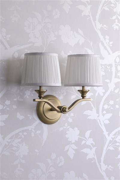 (image for) Laura Ashley Hemsley 2 Light Wall Light Matt Antique Brass With Shade